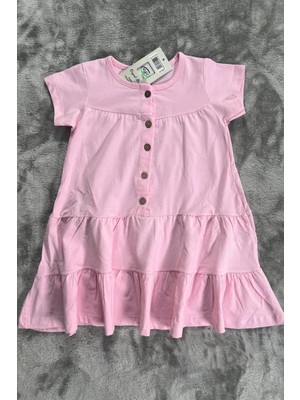 Düğmeli Kız Çocuk Elbise