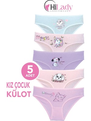 Hilady Kız Çocuk Soft Renkli Külot 5'li Paket Pamuklu Parça Baskılı Nefes Alabilir Kumaş