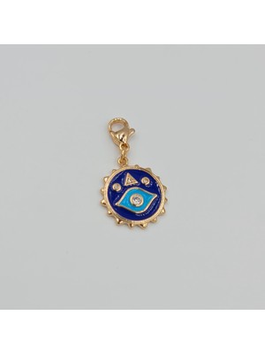Rose Renk Göz Charm Kolye Ucu – Lacivert Mineli Sembollü, Xuping, Çok Amaçlı Kullanım (3 Cm)