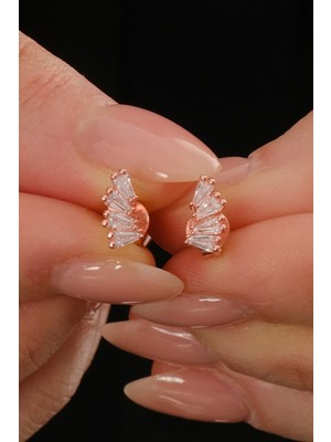 Gümüş Rose Dörtlü Baget Kesim Zirkon Taşlı Küpe SGTL12848ROSE