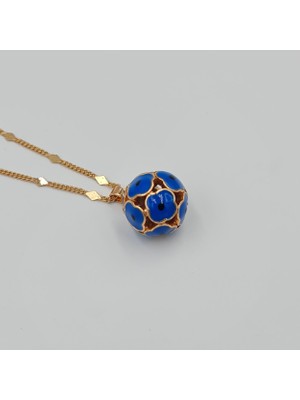 Mavi Çiçek Detaylı Kolye Ucu – Rose Renk Xuping, Mine Kaplama, Yuvarlak Model (2,1 x 1,4 Cm)