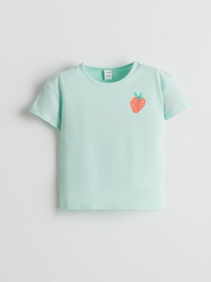 Bisiklet Yaka Baskılı Penye Kız Bebek Tişört