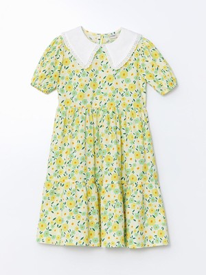 Bebe Yaka Çiçekli Kız Çocuk Elbise