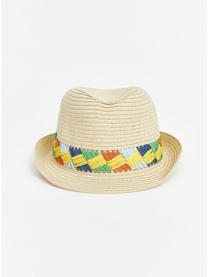Renk Bloklu Kız Bebek Hasır Şapka