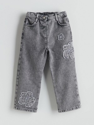 Beli Ayarlanabilir Çiçekli Kız Çocuk Jean Pantolon