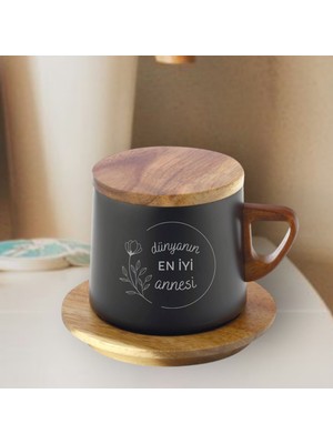 Ahşap altlıklı çelik termos bardak 250 ml kapasiteli annelere  kazıma desenli termos-best mom