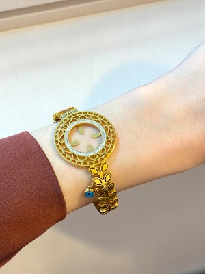 Yaprak Motifli Çeyrek Uyumlu Kelepçe Bileklik