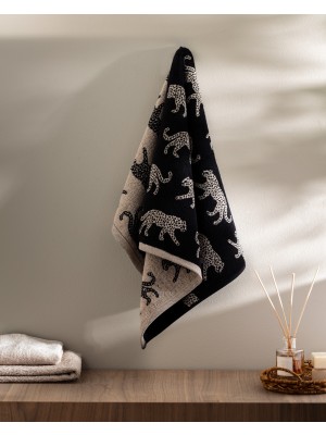 Leopard Ipliği Boyalı %100 Pamuk Yüz Havlusu - Siyah