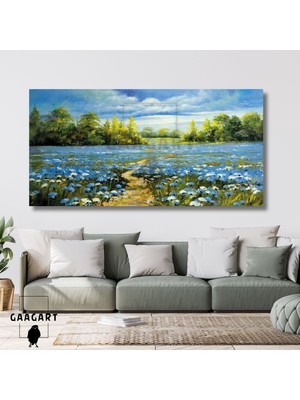 Panoramik Kanvas Duvar Tablosu Yağlı Boya Görünümlü Mavi Manzara