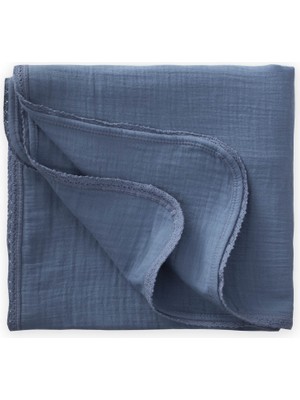 Cigit Dantel Işlemeli Tekkat Müslin Battaniye 100X100 cm +/- 3 cm Indigo Mavi