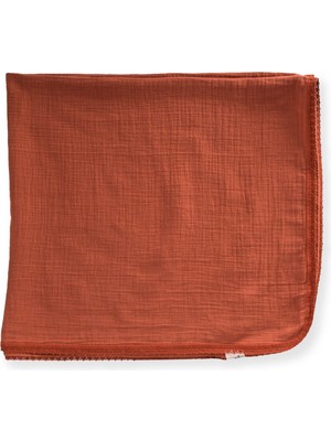 Cigit Dantel Işlemeli Tekkat Müslin Battaniye 100X100 cm +/- 3 cm Rust