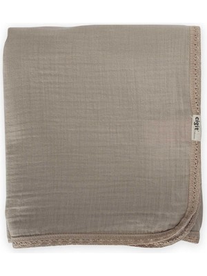 Cigit Dantel Işlemeli Tekkat Müslin Battaniye 100X100 cm +/- 3 cm Vizon