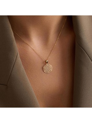 14 Ayar Altın Yaşam Çiçeği Kolye 1,4 cm