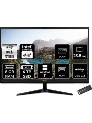 Acer Aspire C24 Intel Core I5 1335U 8gb 4tb SSD 23.8" Fhd Windows 11 Pro All In One Bilgisayar & Per4 USB Bellek DQBKMEM006P405