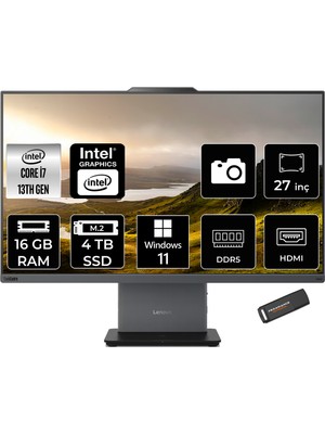 Lenovo Thinkcentre Neo 50A Gen 5 i7 13620H All In One Bilgisayar 16GB RAM 4TB SSD 27" FHD Win11 Home + Per4 USB 12SA000RTRP350