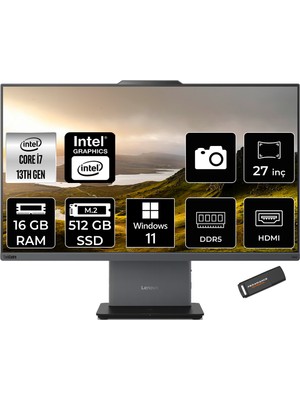 Lenovo Thinkcentre Neo 50A Gen 5 i7 13620H All In One Bilgisayar 16GB RAM 512GB SSD 27" FHD Win11 Pro + Per4 USB 12SA000RTRP387