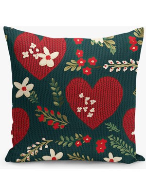 Çift Taraflı Dijital Baskı Kırlent Kılıfı Örgü Görünümlü Çiçek Desenli