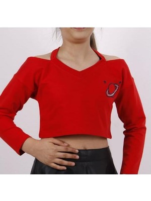 Toontoy Kız Çocuk Gezegen Baskılı Crop Tişört