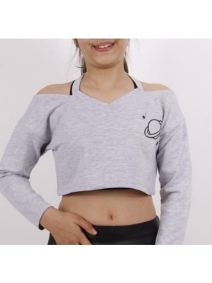 Toontoy Kız Çocuk Gezegen Baskılı Crop Tişört