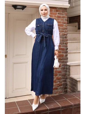 Kemer Detaylı Kot Jile Koyu Mavi 19246