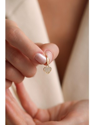 14 Ayar Kolay Kilit Taşlı Kalp Altın Charm