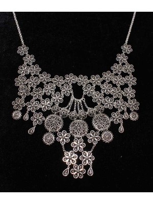 Nusret Takı 925 Ayar Gümüş Çiçekli Ay Modeli Telkari Kolye