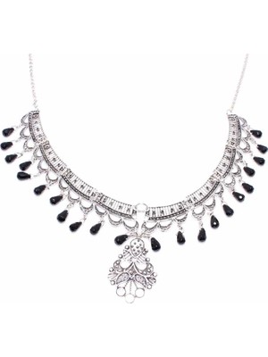 Nusret Takı 925 Ayar Gümüş Oniks Taşlı Telkari Kolye