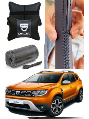 Dacia Duster Dikmeli Direksiyon Kılıfı Düz Ultra Esnek Ithal Deri&2'li Lüks Ortopedik Boyun Yastığı