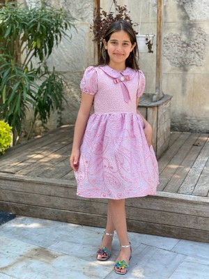  kız Çocuk  Doğum Günü Bayramlık Abiye Pembe Elbise