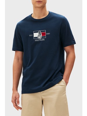Tommy Hilfiger  Pamuk Regular Fit Bisiklet Yaka Logolu T Shirt Erkek T Shirt MW0MW38628 Daf