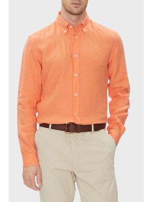 Boss % 100 Keten Slim Fit Düğmeli Yaka Gömlek Erkek Gömlek 50520283 823