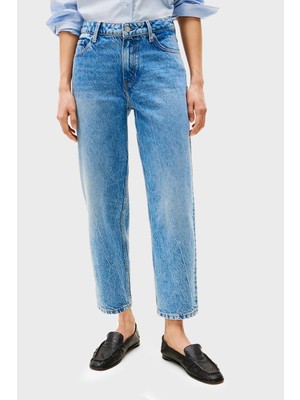 Tommy Hilfiger Streç Pamuklu Tapered Fit Yüksek Bel Daralan Paça Jeans Bayan Kot Pantolon WW0WW44365 1A8