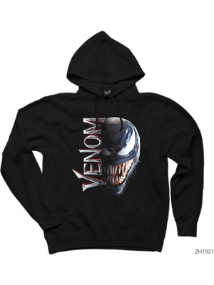 Venom Half Face Siyah Kapşonlu Sweatshirt Hoodie