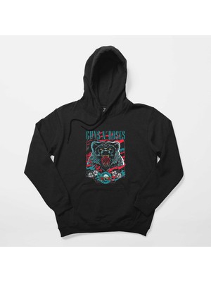 Guns N Roses Bear Siyah Kapşonlu Sweatshirt Hoodie