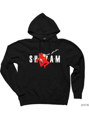Shazam Logo And Child Siyah Kapşonlu Sweatshirt Hoodie