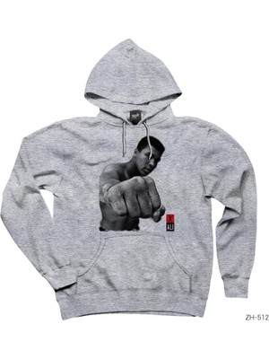 Muhammed Ali Punch Gri Kapşonlu Sweatshirt Hoodie