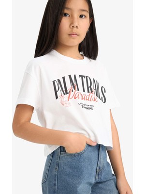 DeFacto Bisiklet Yaka Baskılı Kısa Kollu Tişört Kız Çocuk E0352A825SM