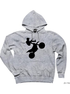 Motorcycle Motocross Flat Gri Kapşonlu Sweatshirt Hoodie