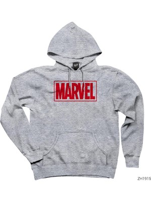 Marvel Logo Gri Kapşonlu Sweatshirt Hoodie