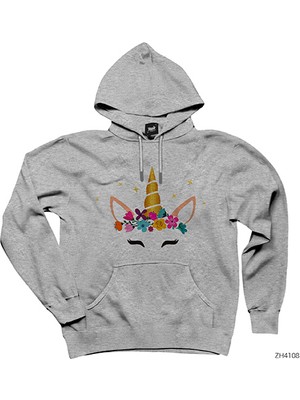 Unicorn Taç Gri Kapşonlu Sweatshirt Hoodie