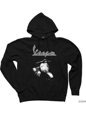 Vespa Scotter Siyah Kapşonlu Sweatshirt Hoodie