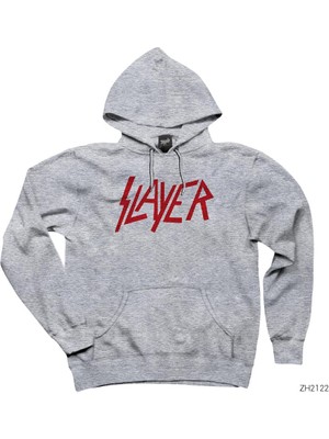 Slayer Flat Logo Gri Kapşonlu Sweatshirt Hoodie