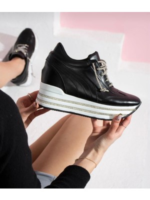 Santio Kristal Taşlı Gizli Topuk Spor Ayakkabı Siyah