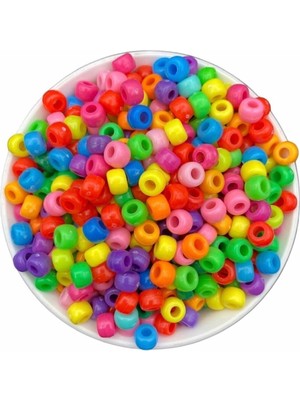 Flea Market Geniş Delikli Karışık Renkli Plastik BONCUK,9X6MM Yassı Silindir Model Takı Boncuğu (25GR,~60 Adet)