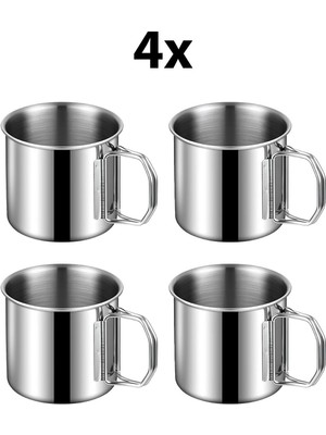 4 Adet Çelik 250 Ml. Katlanır Kulp Kahve Kamp Bardağı Fincanı Mt163-4
