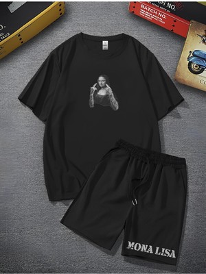 Unisex Baskılı Oversize Bol Kalıp T-Shirt Şortlu - Alt Üst Ikili Takım