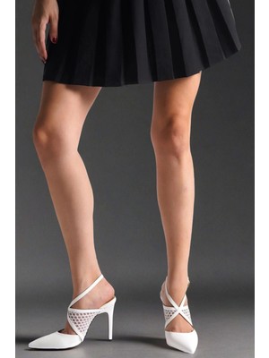 Stil Modern Kadın File Detaylı Ince Topuklu Ayakkabı Stiletto Tasarım Gündüz Gece Abiye Ayakkabıı