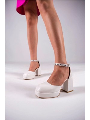 FRM Stil Modern Kadın Taş Detaylı Alçak Topuklu Ayakkabısı Özel Tasarım Gündüz Gece Abiye Ayakkabı