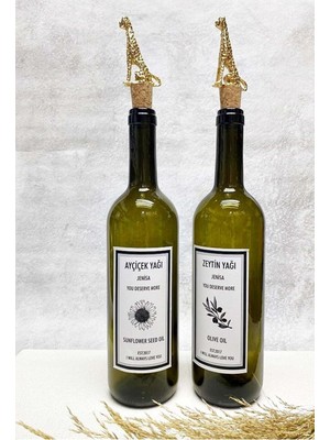 Mediterian Yeşil 750ml şişe yağlık, leopar desenli mantar tıpalı, şık ve kullanışlı tasarım