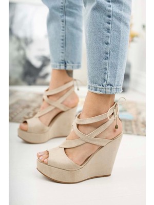 Kadın Elegant Ayakkabı Arka Ipli Dolgu Topuklu Ayakkabı Özel Tasarım Abiye Ayakkabı